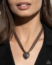 Load image into Gallery viewer, Complete Look Fabricated Finesse - Brown Necklace &amp; Engraved Excitement - Silver Earrings
