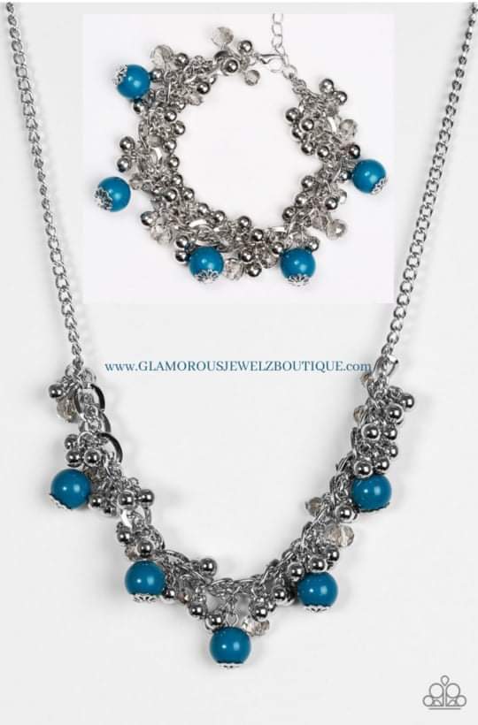A Pop Of Posh Necklace & Pretty In Posh Bracelet Set- Blue
